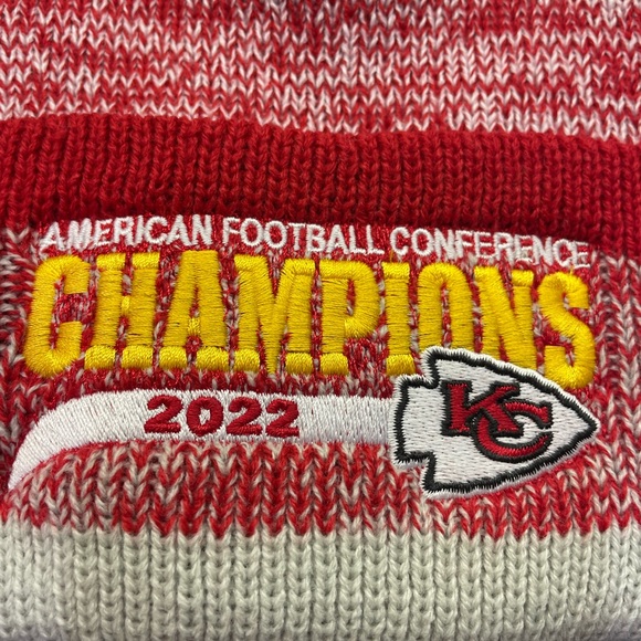 🆕 KC Chiefs American Football Conference Champions “2022” Brand ‘47 Pom Beanie - Picture 3 of 4